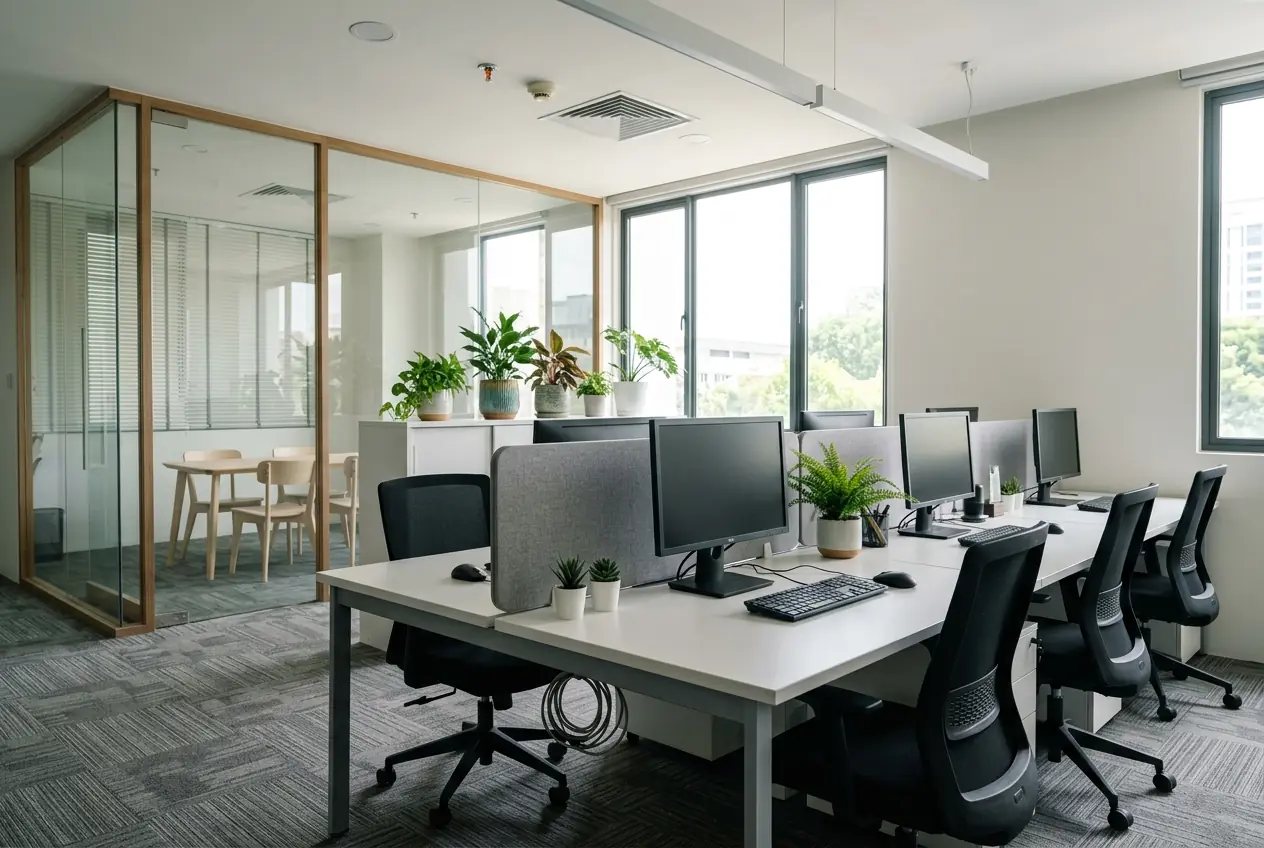 The same office after cleaning with clear desks and a clean carpet
